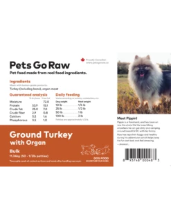 Pets Go Raw Ground Turkey With Organ Meat 25lb Box (approx 50 Patties)
